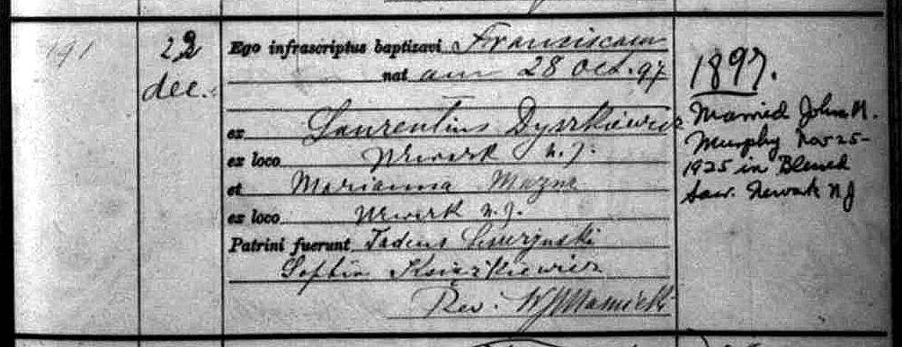 Frances Dyszkiewicz Birth Record